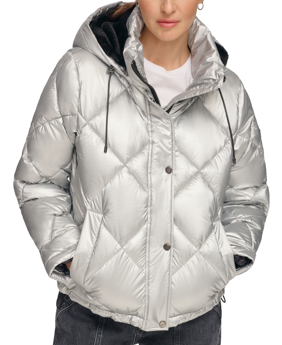 DKNY WOMEN'S DIAMOND QUILTED HOODED PUFFER COAT