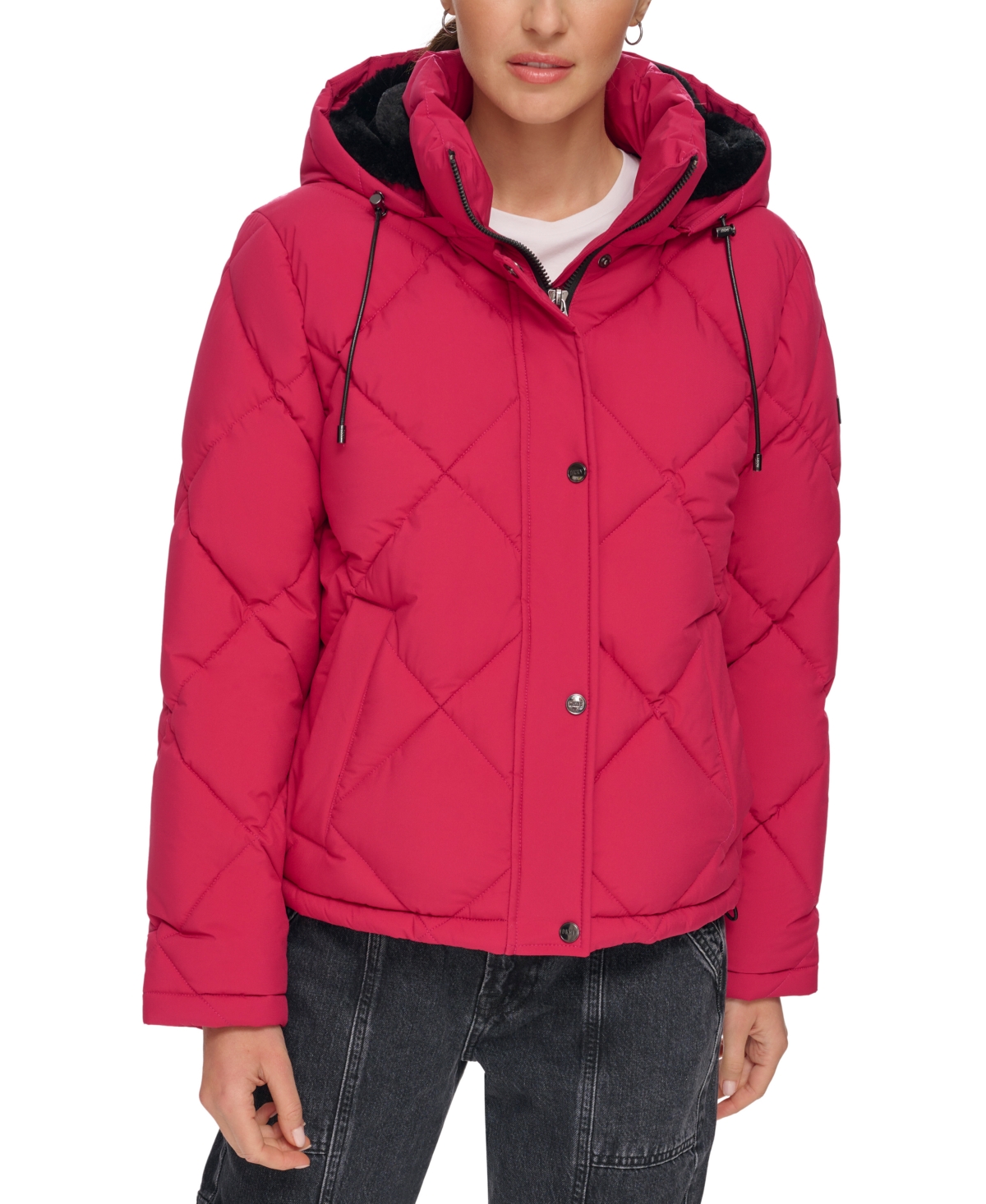 Dkny Women's Diamond Quilted Hooded Puffer Coat In Mulberry