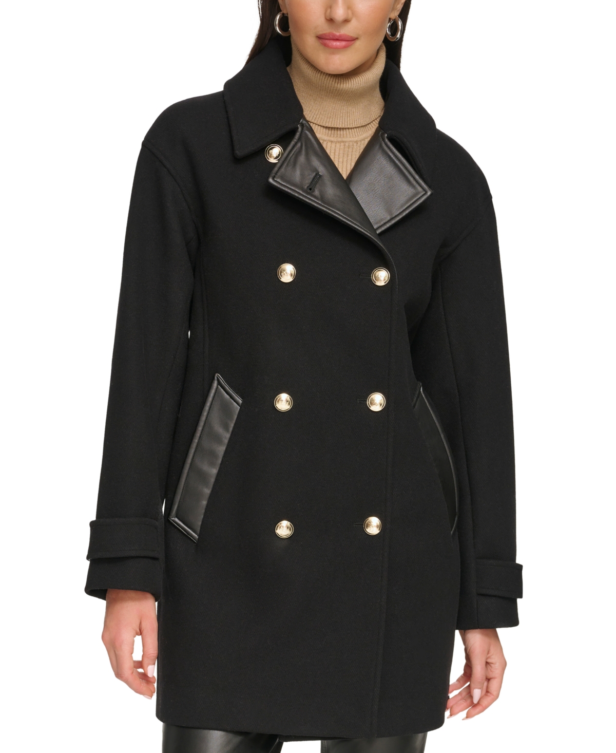 Dkny Women's Double-breasted Wool Blend Coat In Black