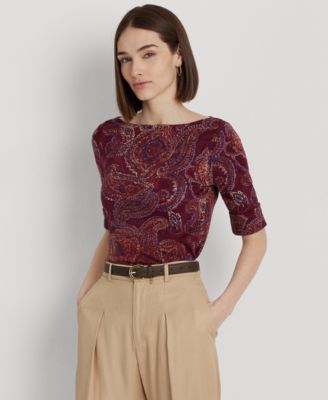 Lauren Ralph Lauren - Women's Paisley Stretch Cotton Boatneck Top
