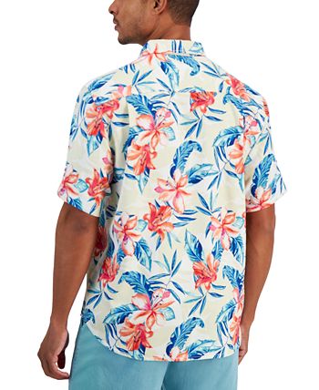 Tommy Bahama Mens Medium Hawaiian Silk Shirt Blue Green Brown Florals  Pristine