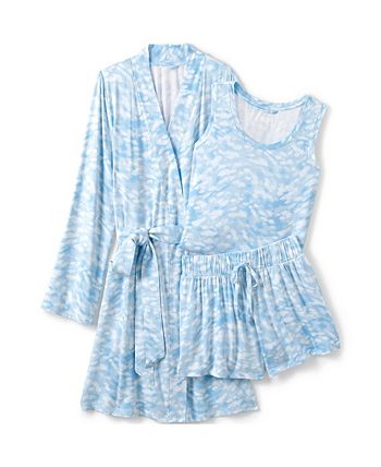 Lands' End Women's Cooling 3 Piece Pajama Set - Robe Tank and Shorts ...