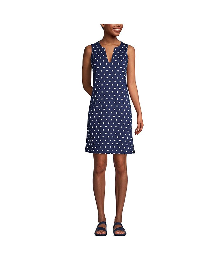 Lands' End Women's Cotton Jersey Sleeveless Swim Coverup Dress Print