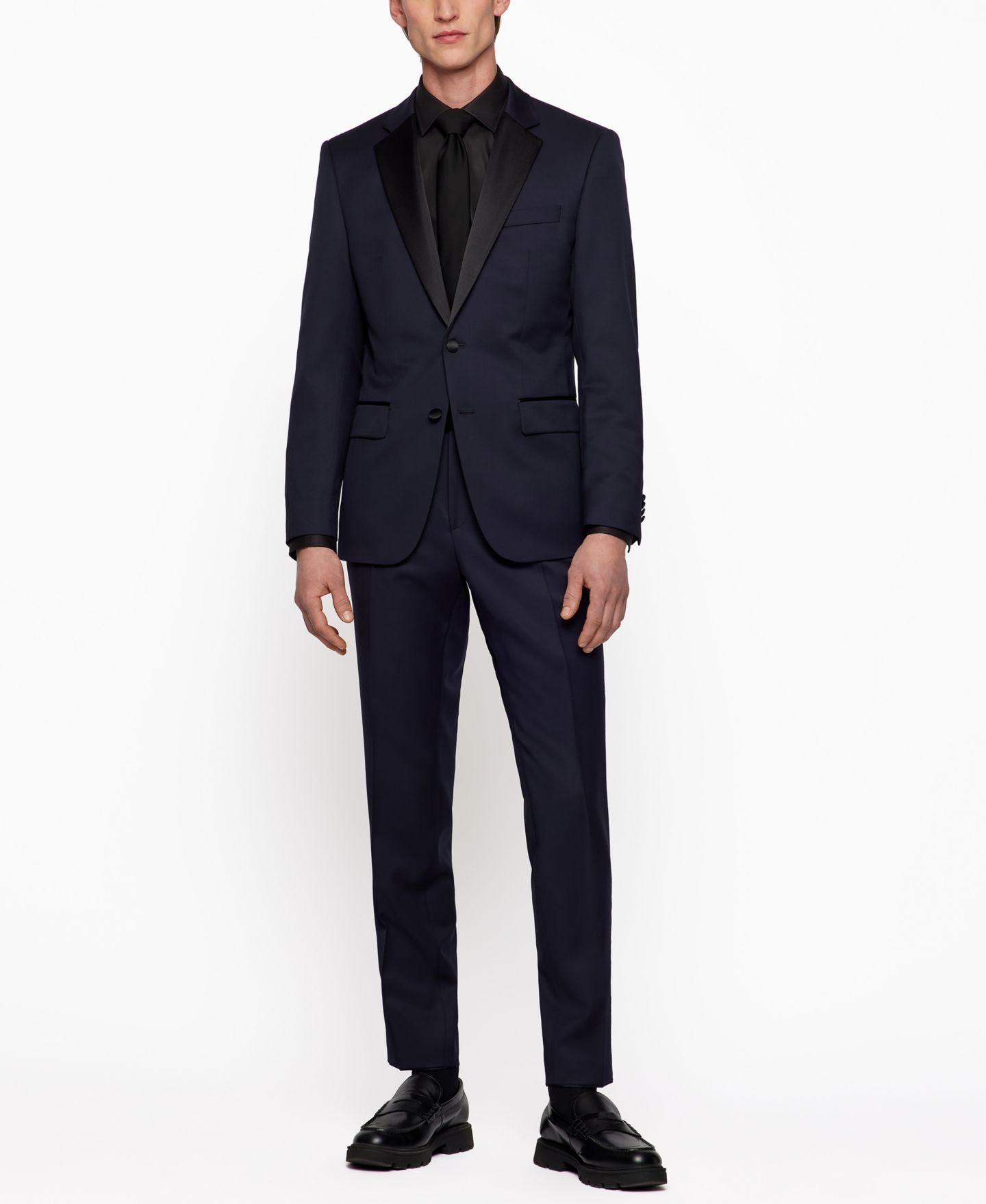 Мужские брюки Hugo Boss Slim-Fit Tuxedo Trousers, цвет: Тёмный синий — фото 8