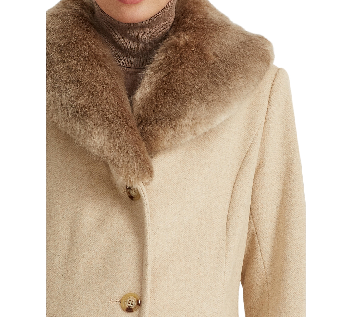 Lauren Ralph Lauren Petite Faux-Fur-Collar Coat -Beige
