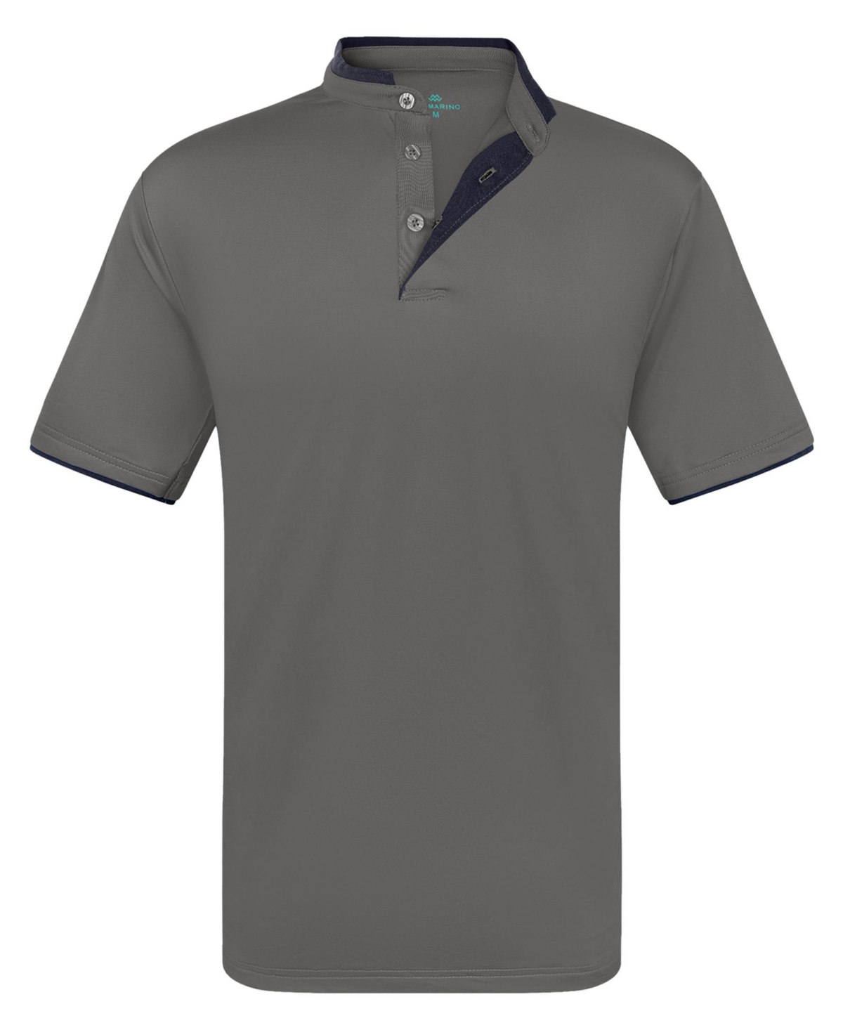 Men's Short Sleeve Henley Polo Shirt with Contrast-Trim - Black melange