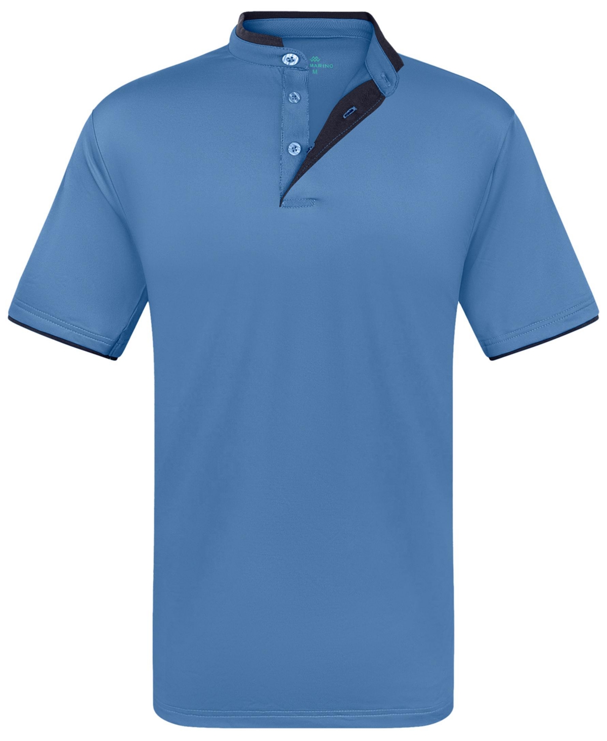 Men's Short Sleeve Henley Polo Shirt with Contrast-Trim - Sky blue