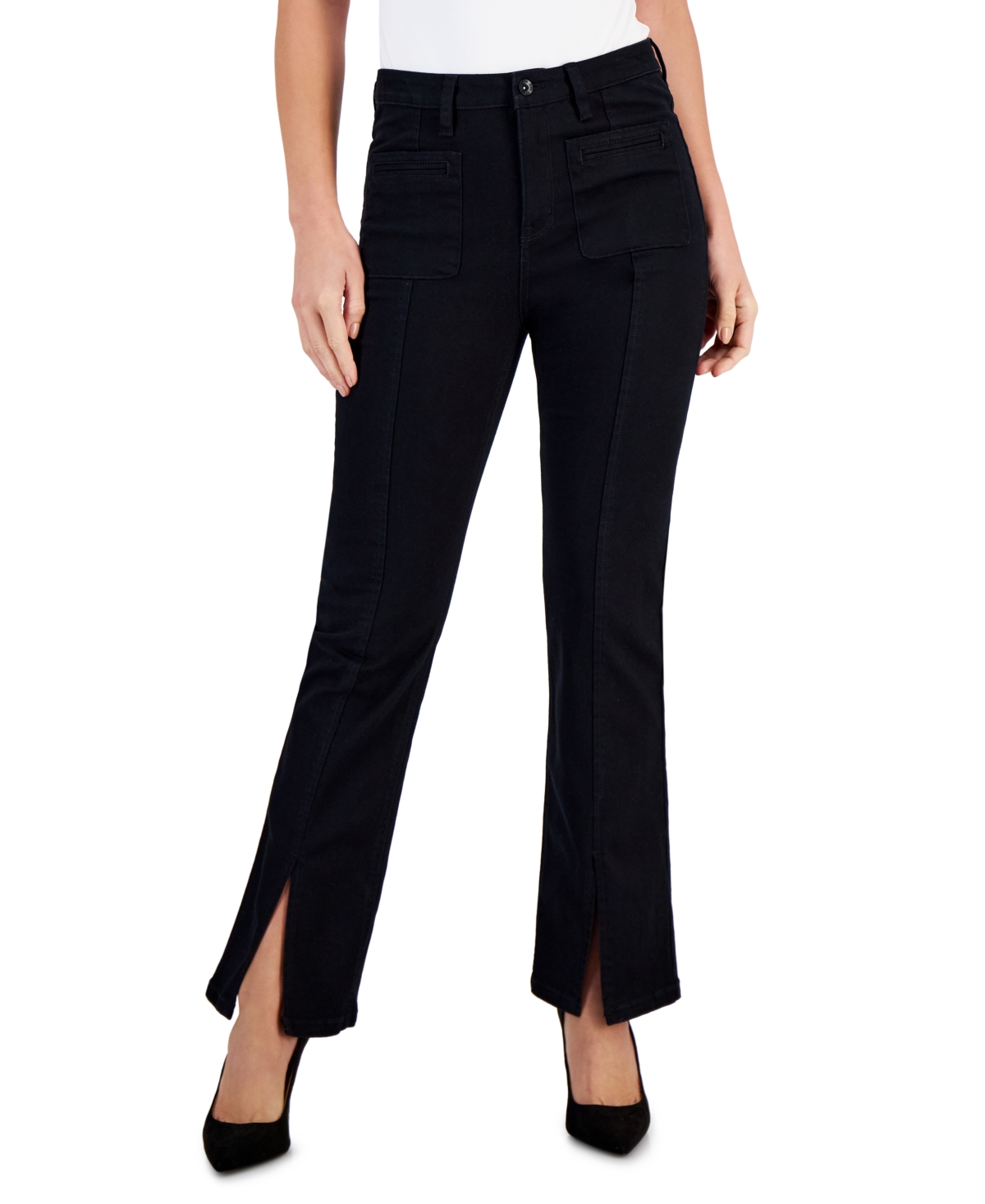 Anne Klein Women's High-rise Split-hem Denim Pants In Onyx Wash
