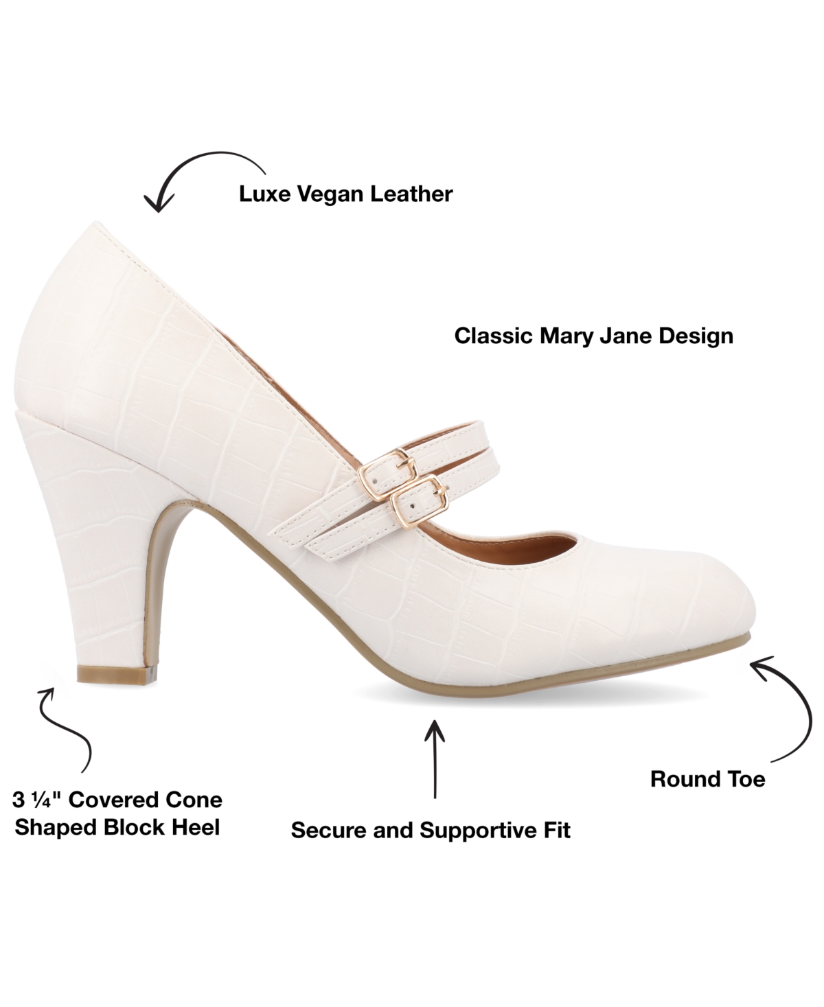 Journee Collection Womens Windy Double Strap Round Toe Block Heel Mary Jane Pumps In Ivory Croco