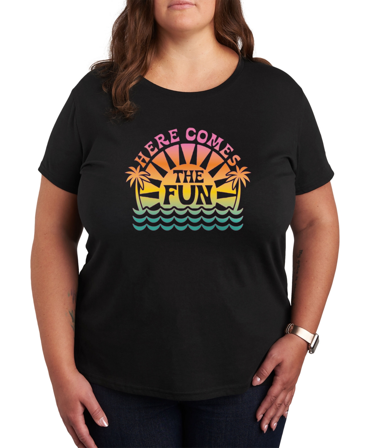 Air Waves Trendy Plus Size Summer Fun Graphic T-shirt In Black