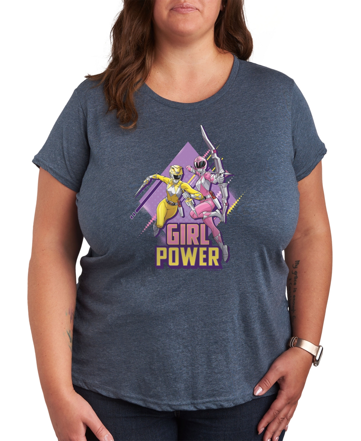 Air Waves Trendy Plus Size Girl Power Graphic T-shirt - Blue