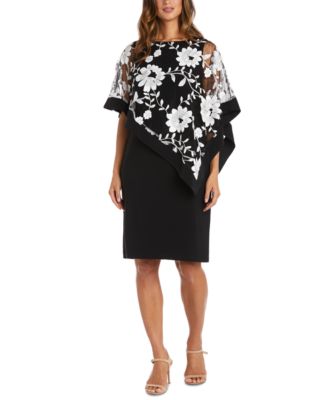 Petite Floral-Embroidered Poncho Dress