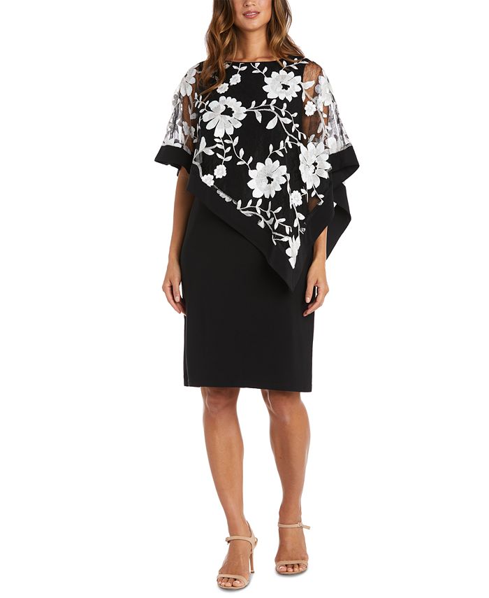 R & M Richards Petite Floral-Embroidered Poncho Dress - Macy's