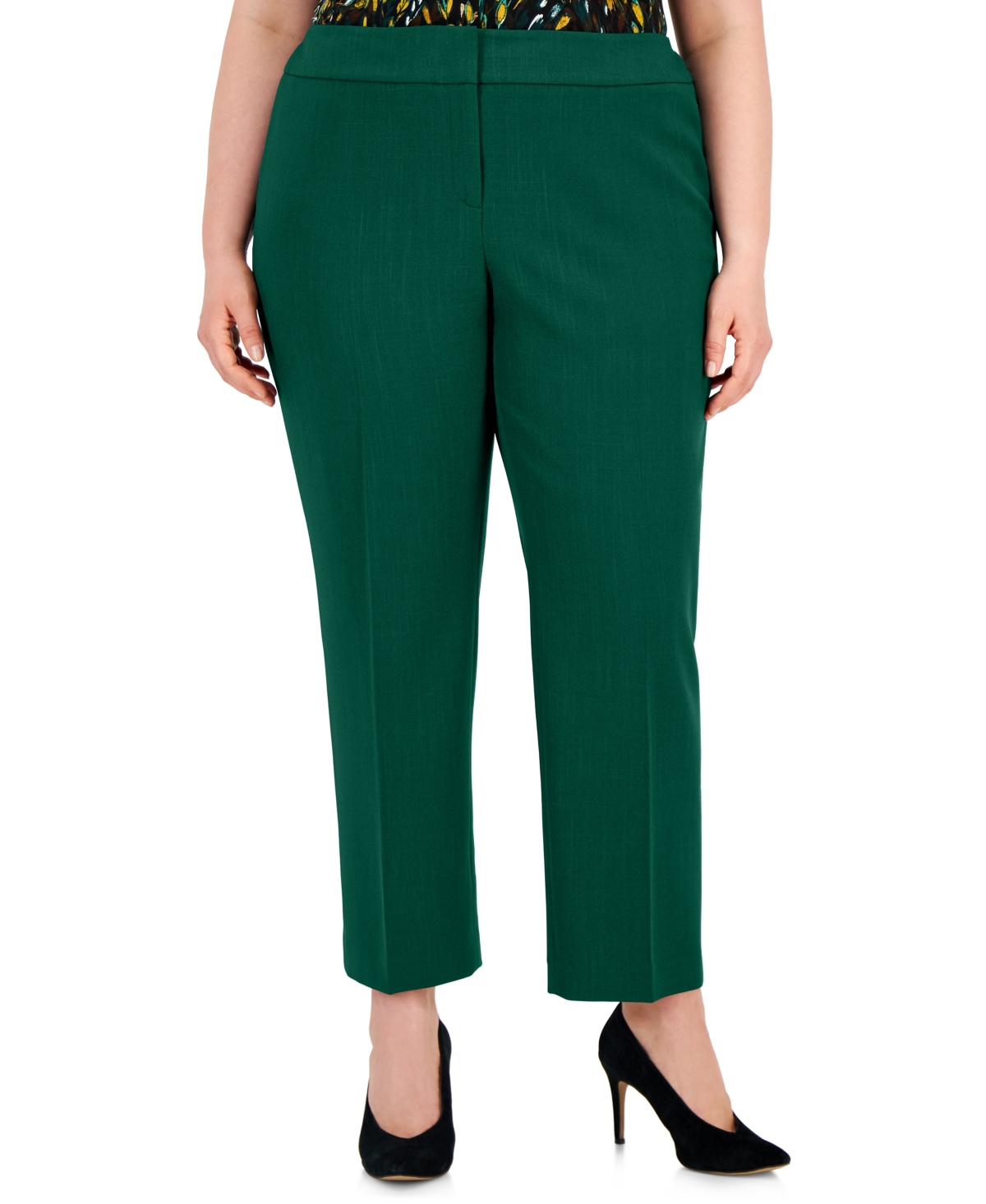 Kasper Plus Size Stretch Crepe Mid-rise Ankle Pants In Evergreen