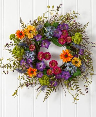24" Spring Garden Wreath with Twig Base
