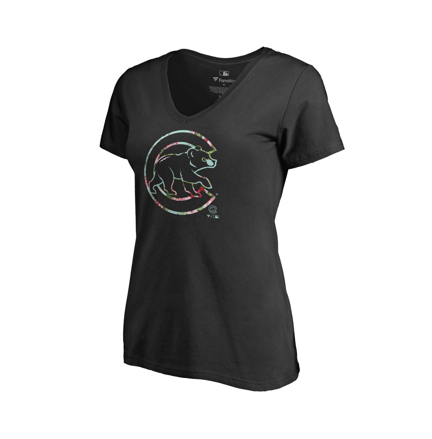 Женская футболка Fanatics Black Chicago Cubs Lovely V-Neck — фото 1