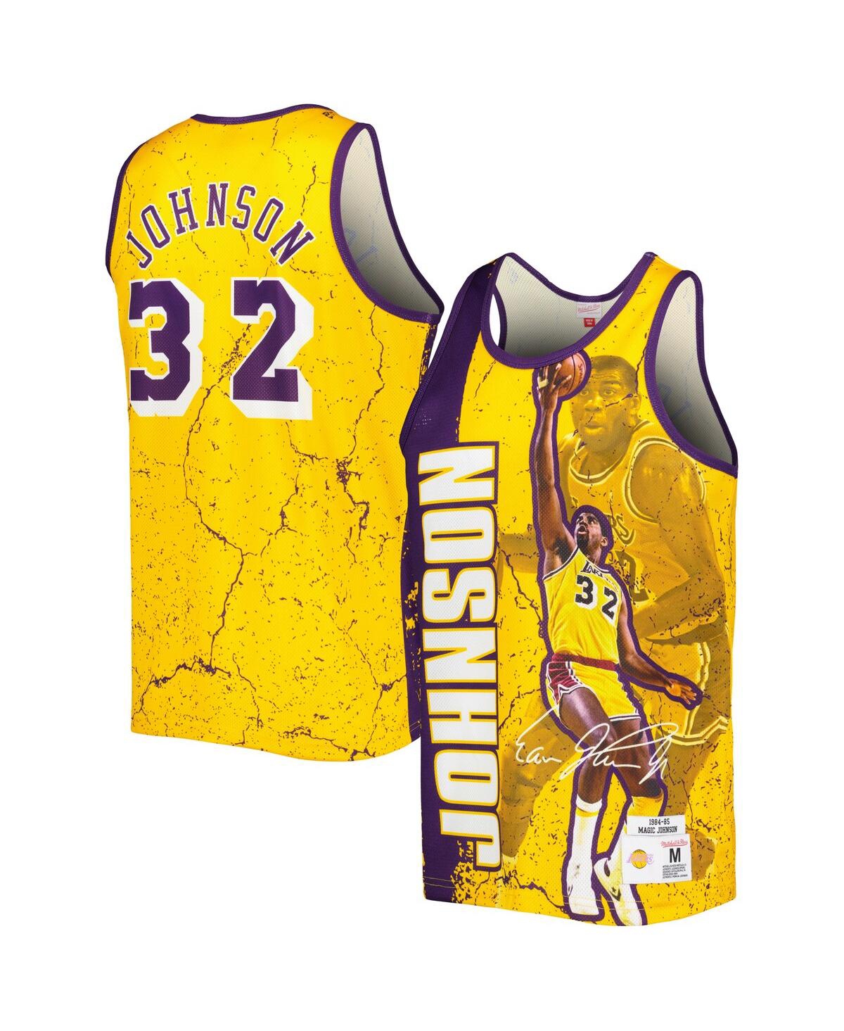 Men's Mitchell & Ness Magic JohnsonLos Angeles Lakers Hardwood Classics Player Burst Tank Top - Gold