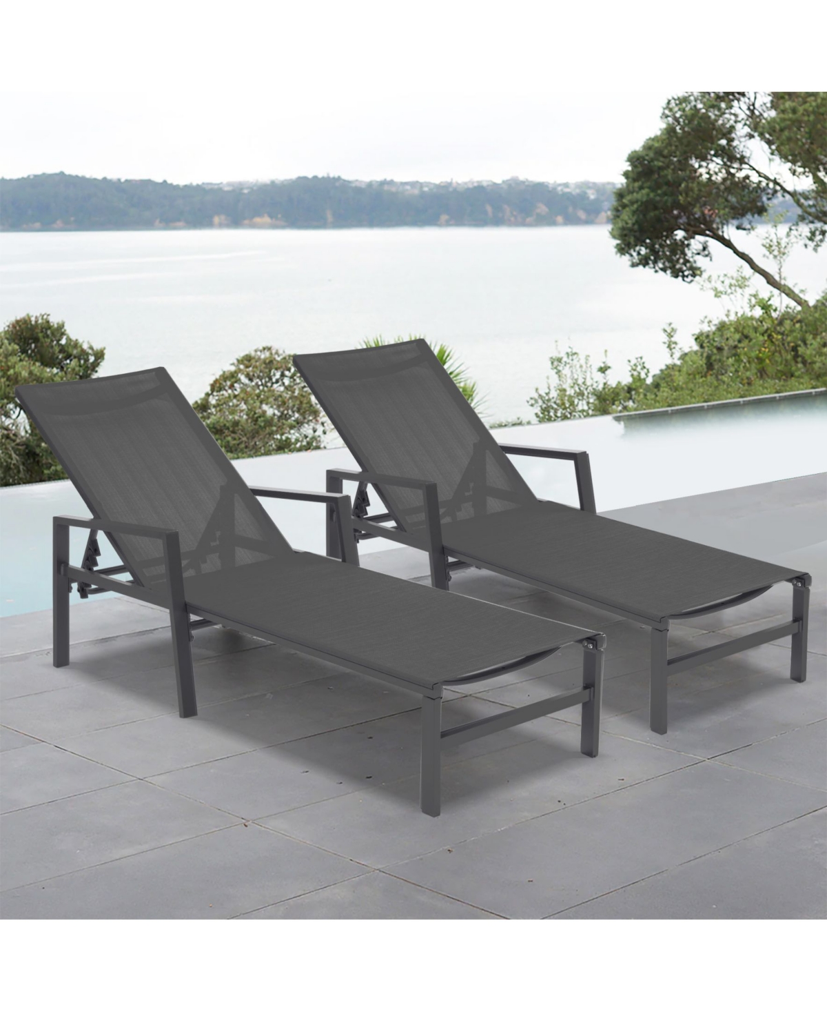 Simplie Fun 2 Pieces Set Patio Lounge Chair, Textilene Aluminum Pool