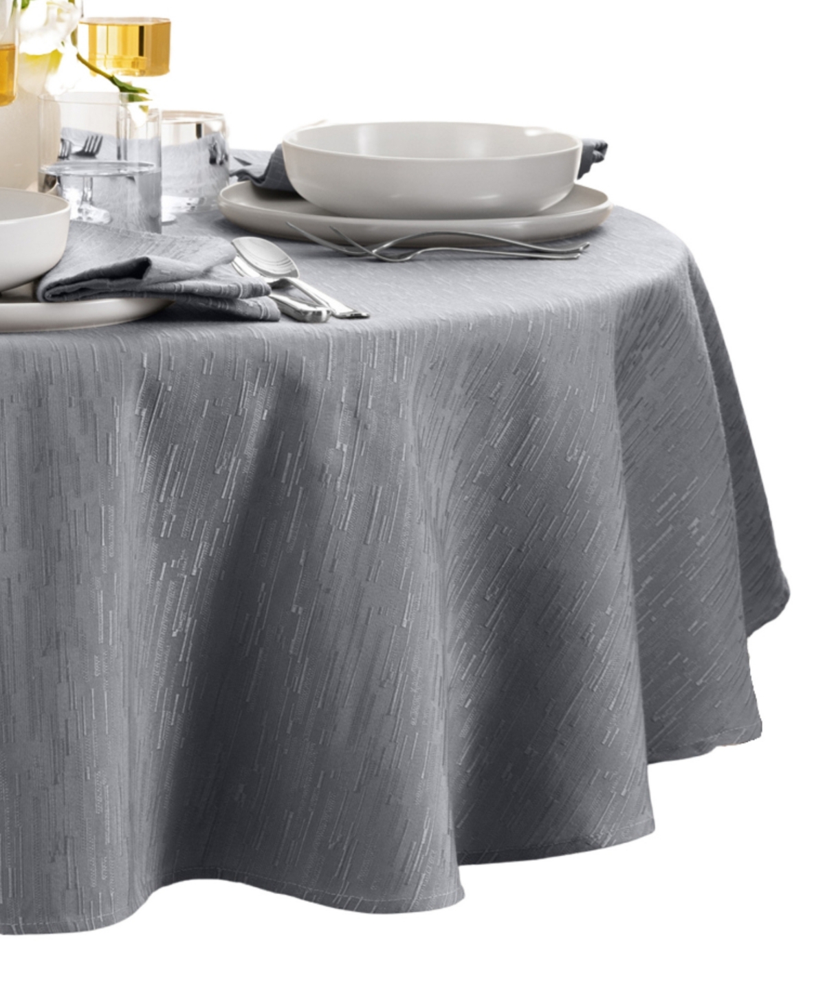Elrene Continental Solid Texture Water And Stain Resistant Round Tablecloth, 90" In Gray