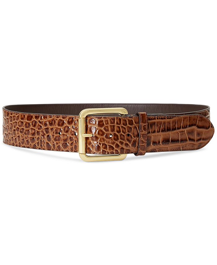 Lauren Ralph Lauren 2 Wide Crocodile-Embossed Leather Belt