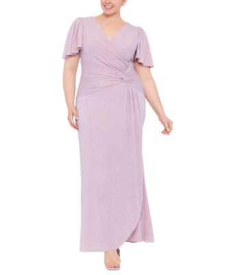 XSCAPE - Plus Size Metallic Flutter-Sleeve Gown