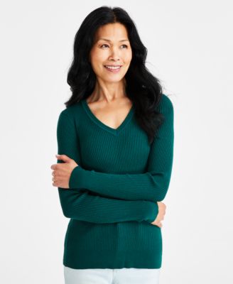 Style & Co - Women's V-Neck Long-Sleeve Ribbed Sweater