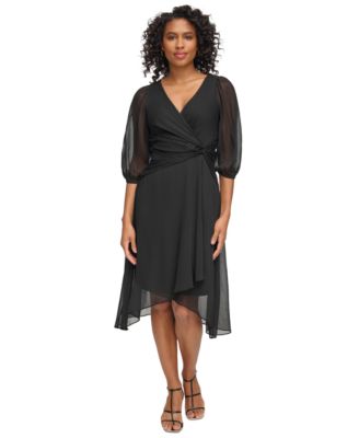 Women's Knot-Detail Chiffon Midi Fit & Flare Dress  