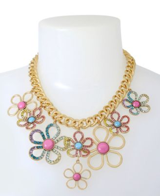 Betsey Johnson Faux Stone Flower Bib Necklace - Macy's