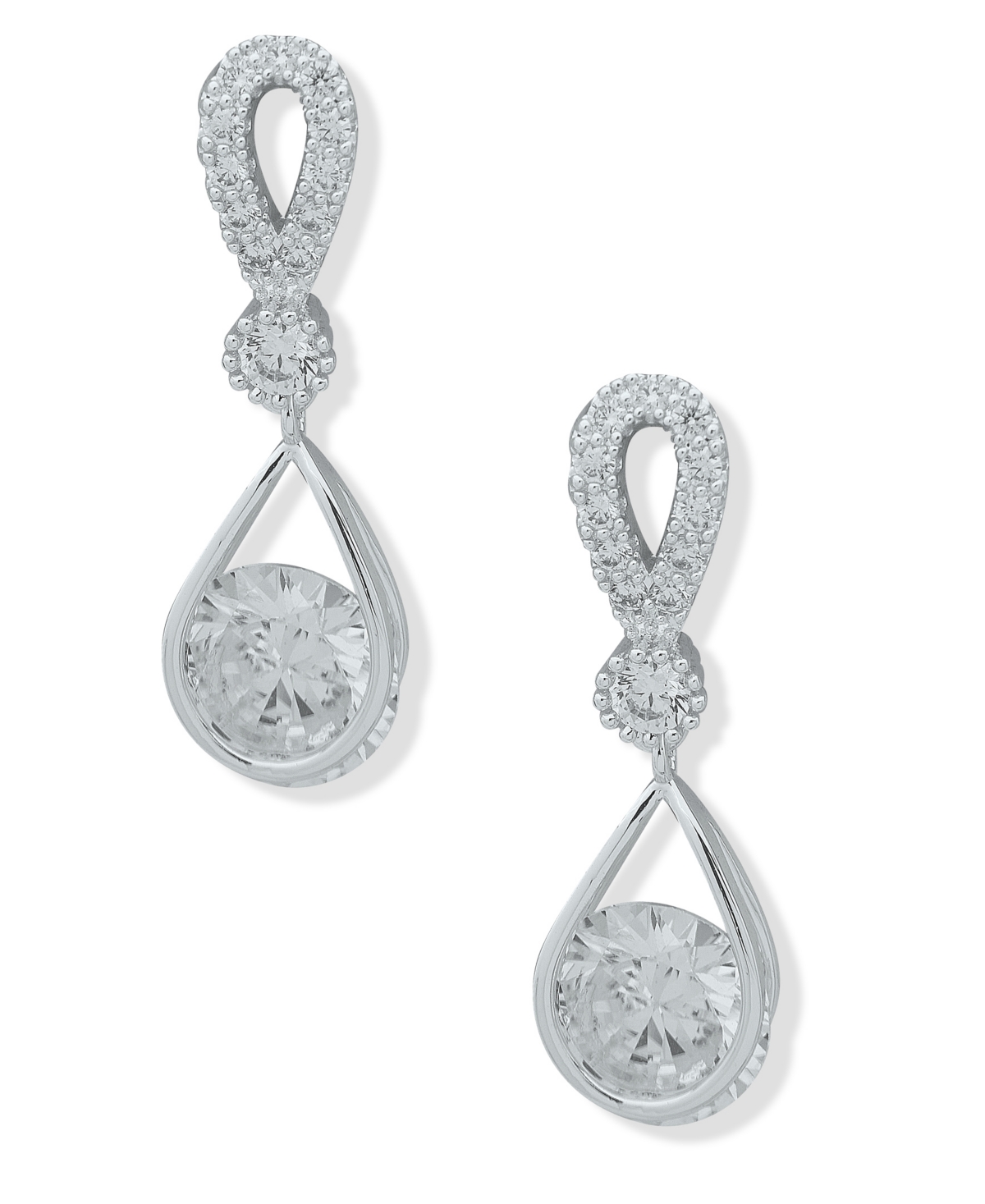 Anne Klein Silver-tone Cubic Zirconia Tear-shape Drop Earrings In Crystal