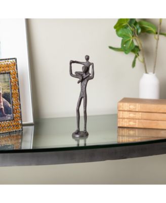 Proud Father Holding Child on Shoulders Contemporary Iron Sculpture Statue