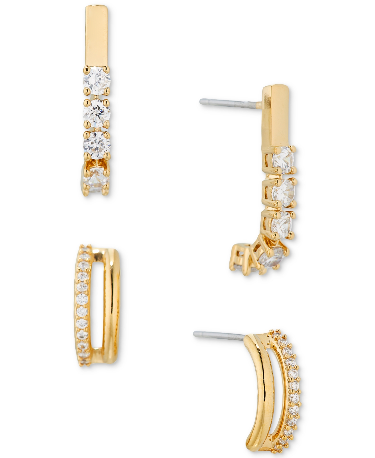 18k Gold-Plated 2-Pc. Set Cubic Zirconia J-Hoop Earrings - Gold