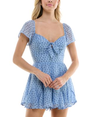 Trixxi - Juniors' Sweetheart Tie-Front Godet Wide-Leg Romper