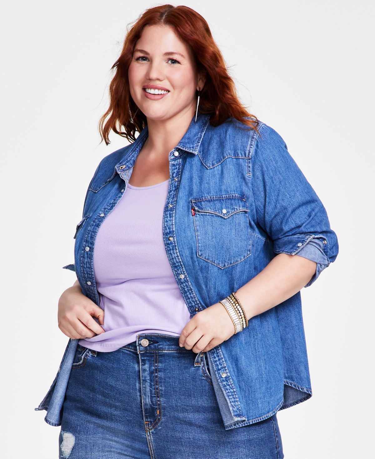 Levi's Trendy Plus Size Essential Western Cotton Shirt In Mighty Fine