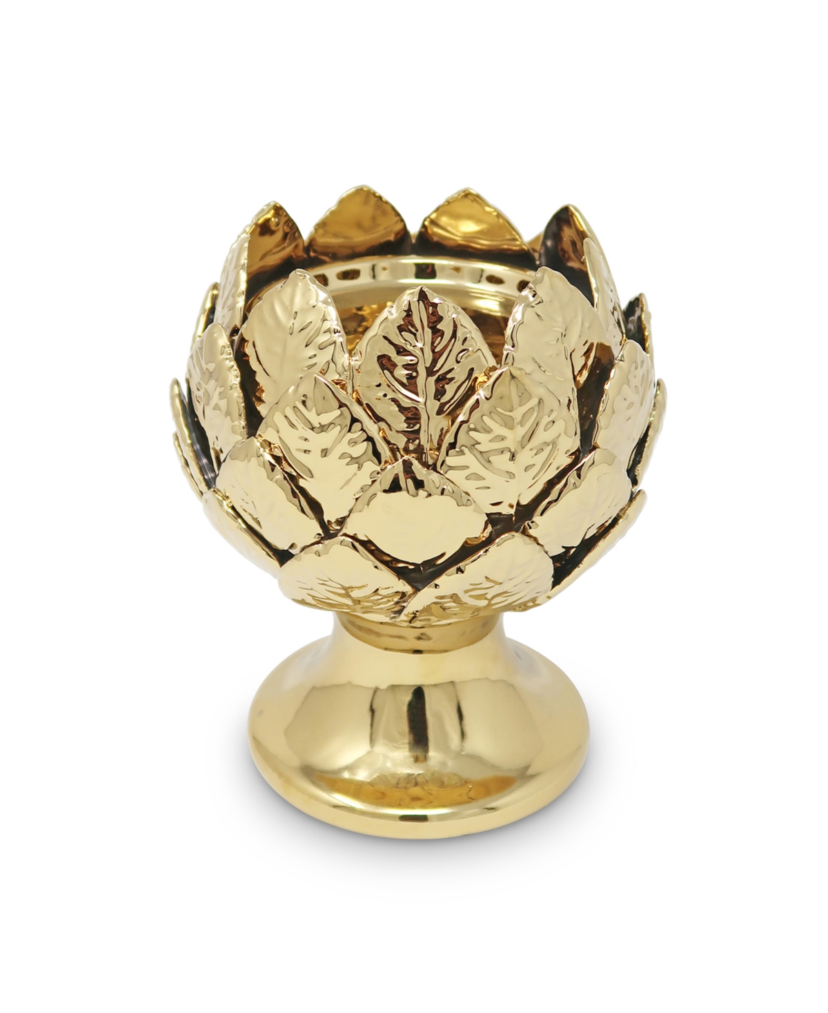 Vivience Leaf Design Tealight Holder In Gold