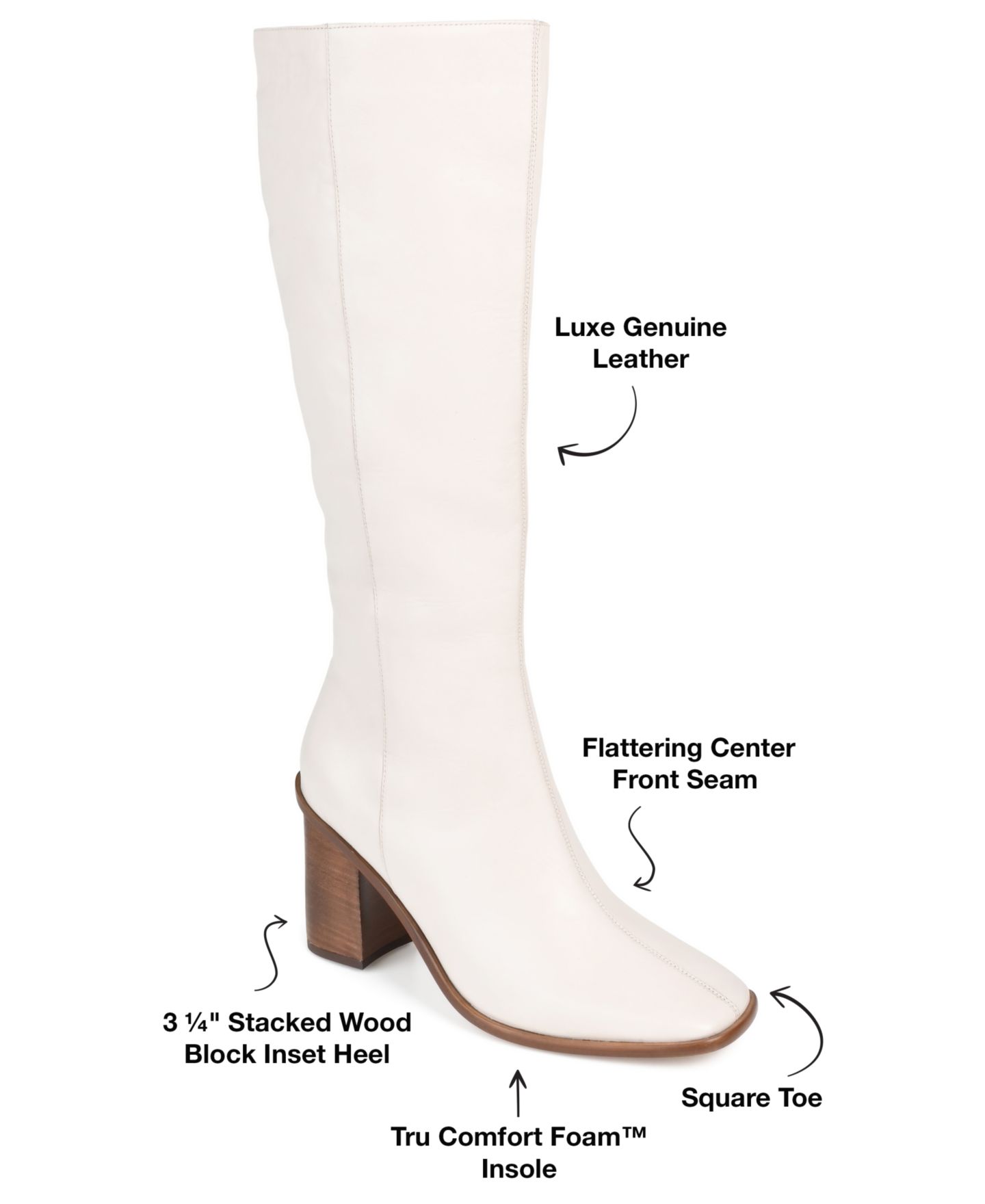 Женские ботинки Journee Signature Tamori Stacked Heel Knee High, цвет: Костяной — фото 7