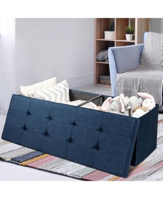 Fabric Folding Storage Ottoman Storage Chest W/Divider Bed End Bench