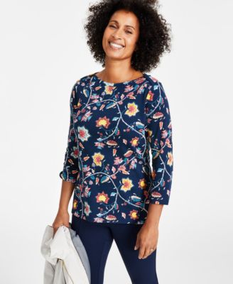 Style & Co - Women's Cotton Boat-Neck 3/4-Sleeve Top