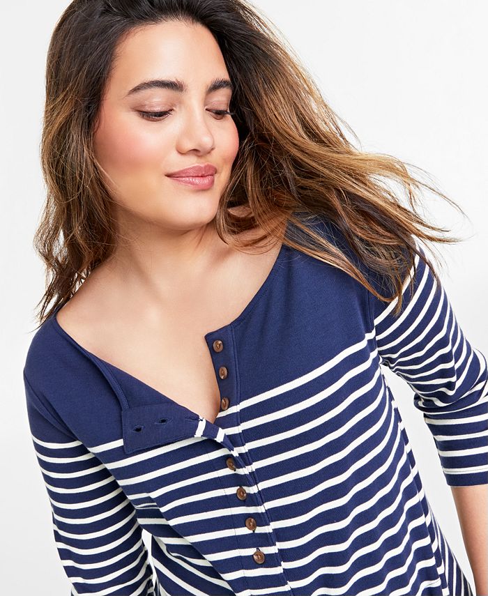 On 34th Women's Striped Henley Dress, Created for Macy's Macy's