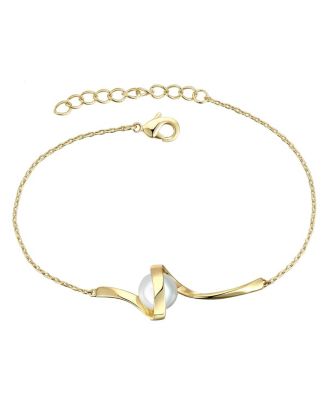 Gv Sterling Silver 14k Gold Plated With 7mm White Freshwater Pearl Adjustable Layering Bracelet
