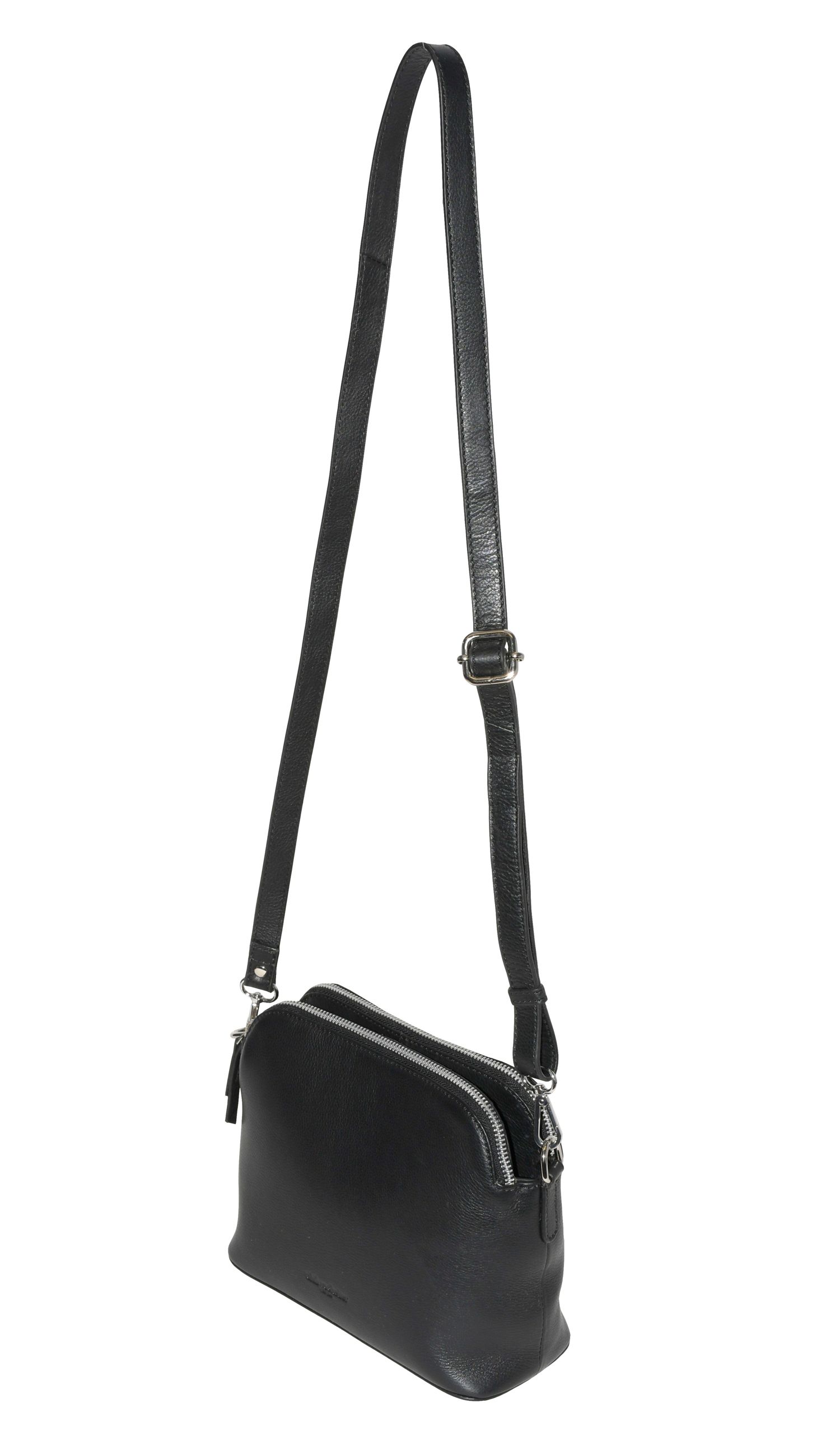 Ladies Leather Double Zipper Crossbody Bag