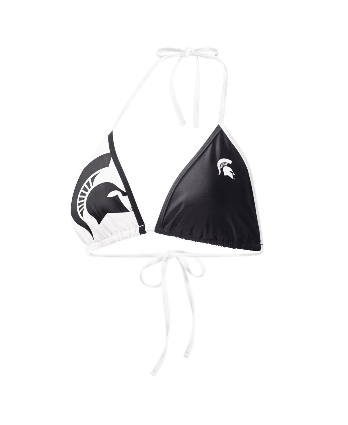 Shop G-iii 4her By Carl Banks Women's  Black, White Michigan State Spartans Play Action Bikini Top In Black,white