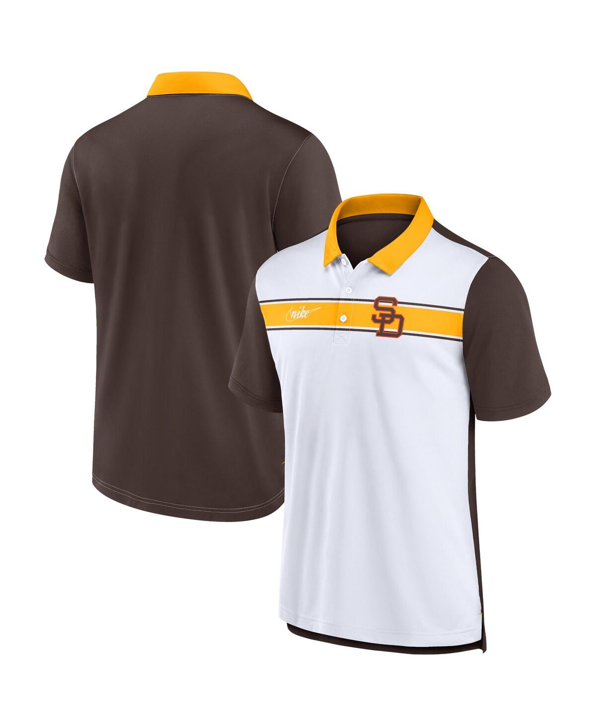 Shop Nike Men's  White, Brown San Diego Padres Rewind Stripe Polo Shirt In White,brown