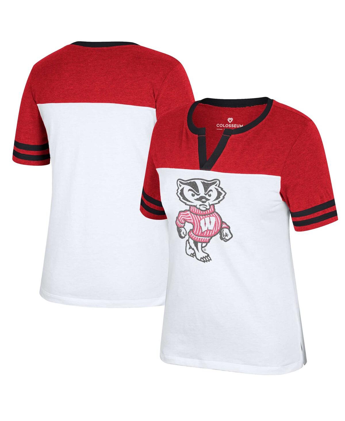 Shop Colosseum Women's  White, Heather Red Wisconsin Badgers Frost Yourself Notch Neck T-shirt In White,heather Red