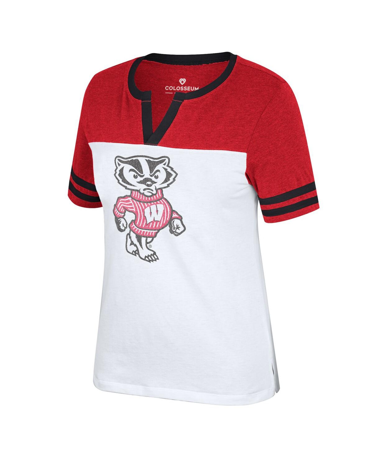 Shop Colosseum Women's  White, Heather Red Wisconsin Badgers Frost Yourself Notch Neck T-shirt In White,heather Red