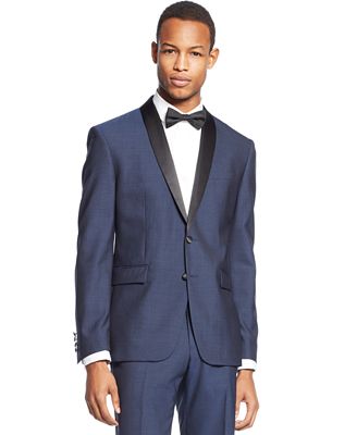 Bar III Slim-Fit Midnight Blue Shawl Collar Tuxedo Jacket - Suits ...
