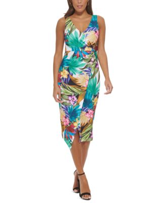 GUESS - Women's Twist-Front Crossover-Skirt Midi Dress