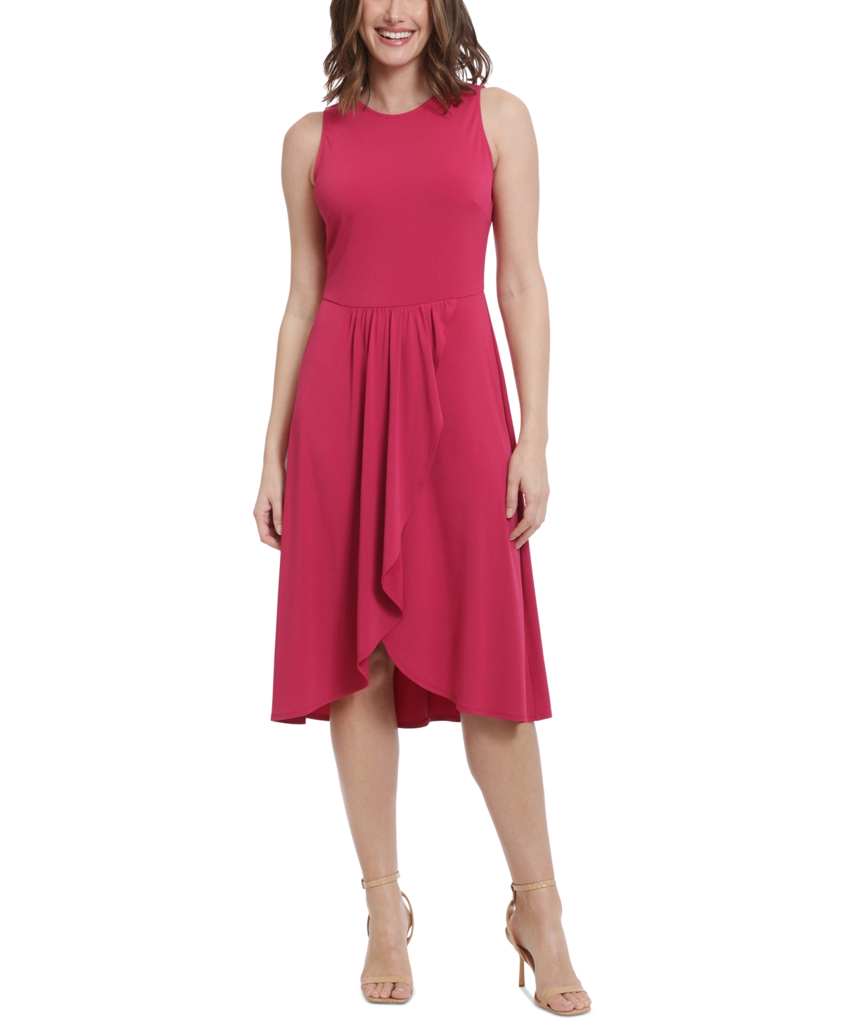 London Times Women's AsymmetricalHem Midi Dress