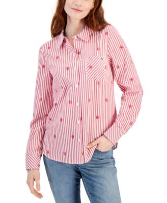 Tommy Hilfiger - Women's Cotton Monogram-Logo Stripe-Print Shirt