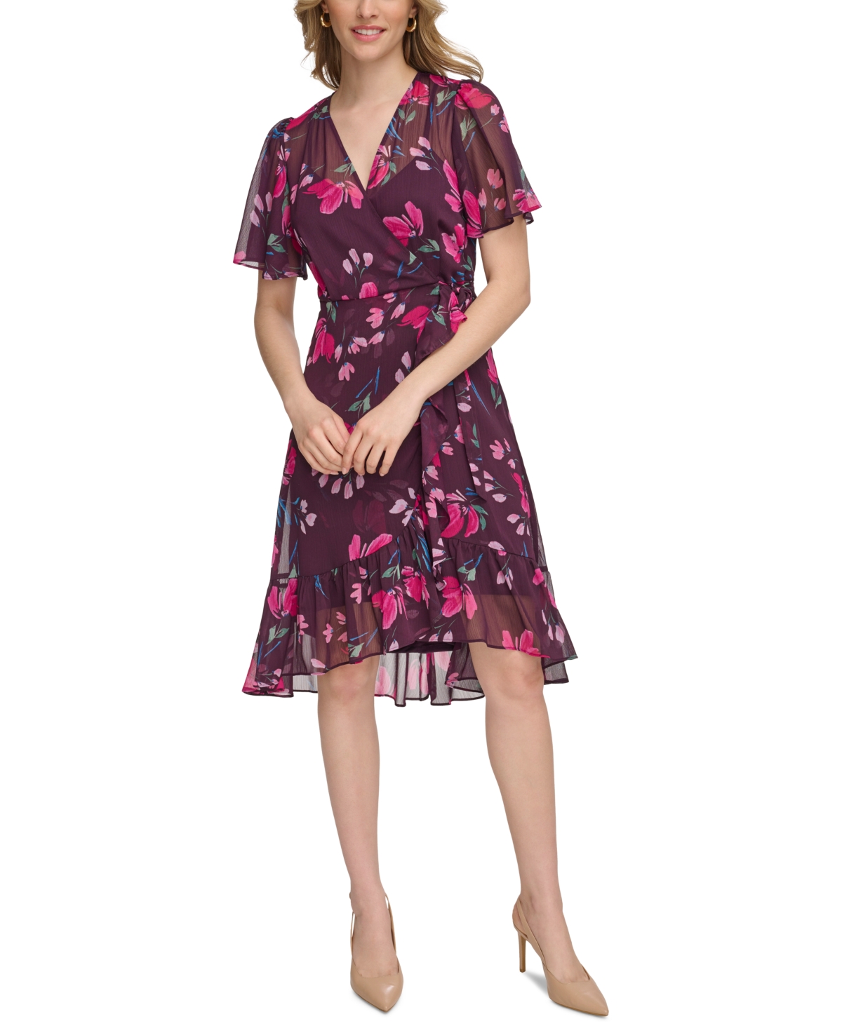 Calvin klein floral discount print faux wrap dress