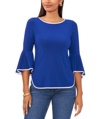 Sam & Jess - Petite Contrast-Trim Bell-Sleeve Top